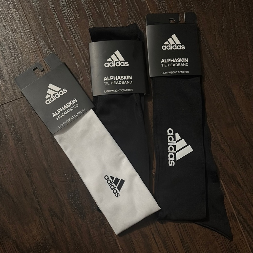 Adidas Black and White Alphaskin Tie Headbands